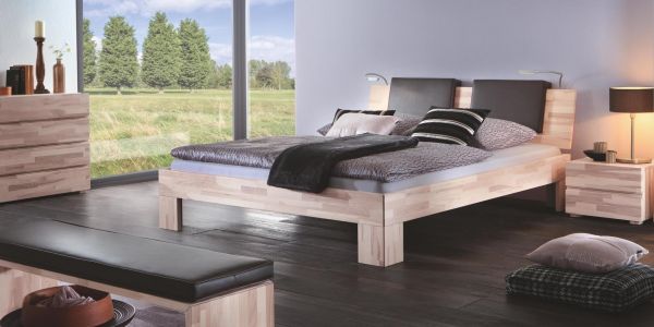 Hasena Massivholzbett Wood-Line Classic 16, Kopfteil Varus, Kissen Varo, Füße Massa