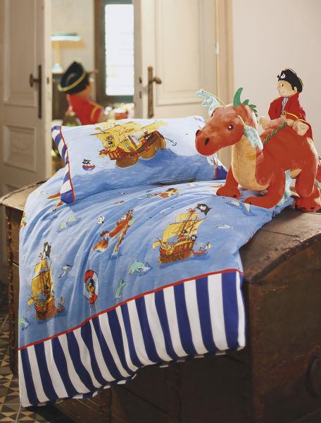 Bierbaum Kinder Renforcé Bettwäsche Capt´n Sharky 2190, Blau 100 x 135 + 40 x 60 cm